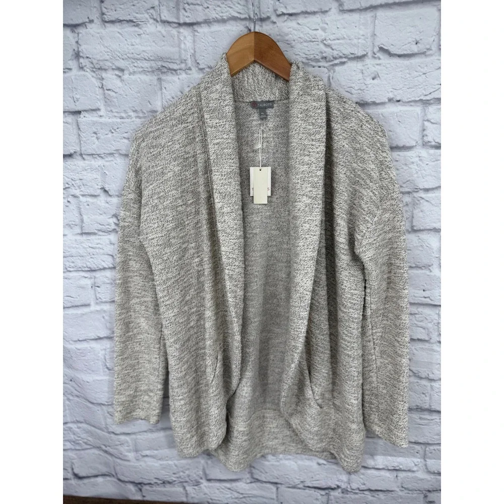 Talbots Womens Petite Medium Open Front Cardigan Sweater‎ Metallic Cream Boucle